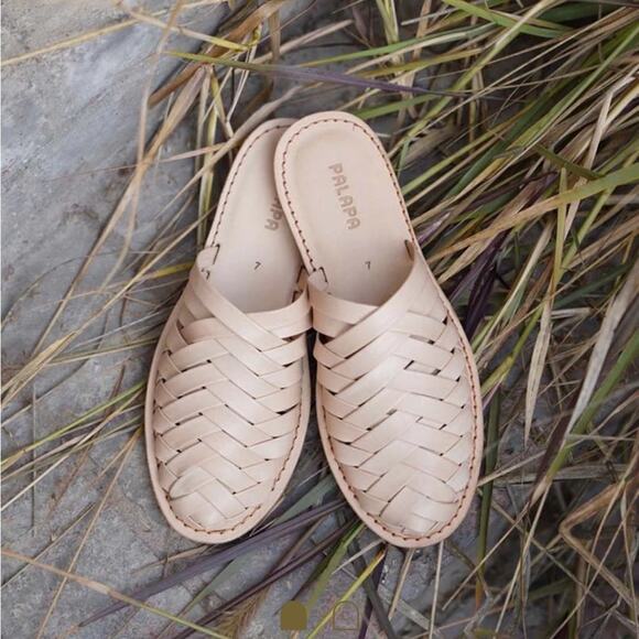 palapa Shoes - Palapa comala mule leather woven mule neutral minimalist st Agni flat summero